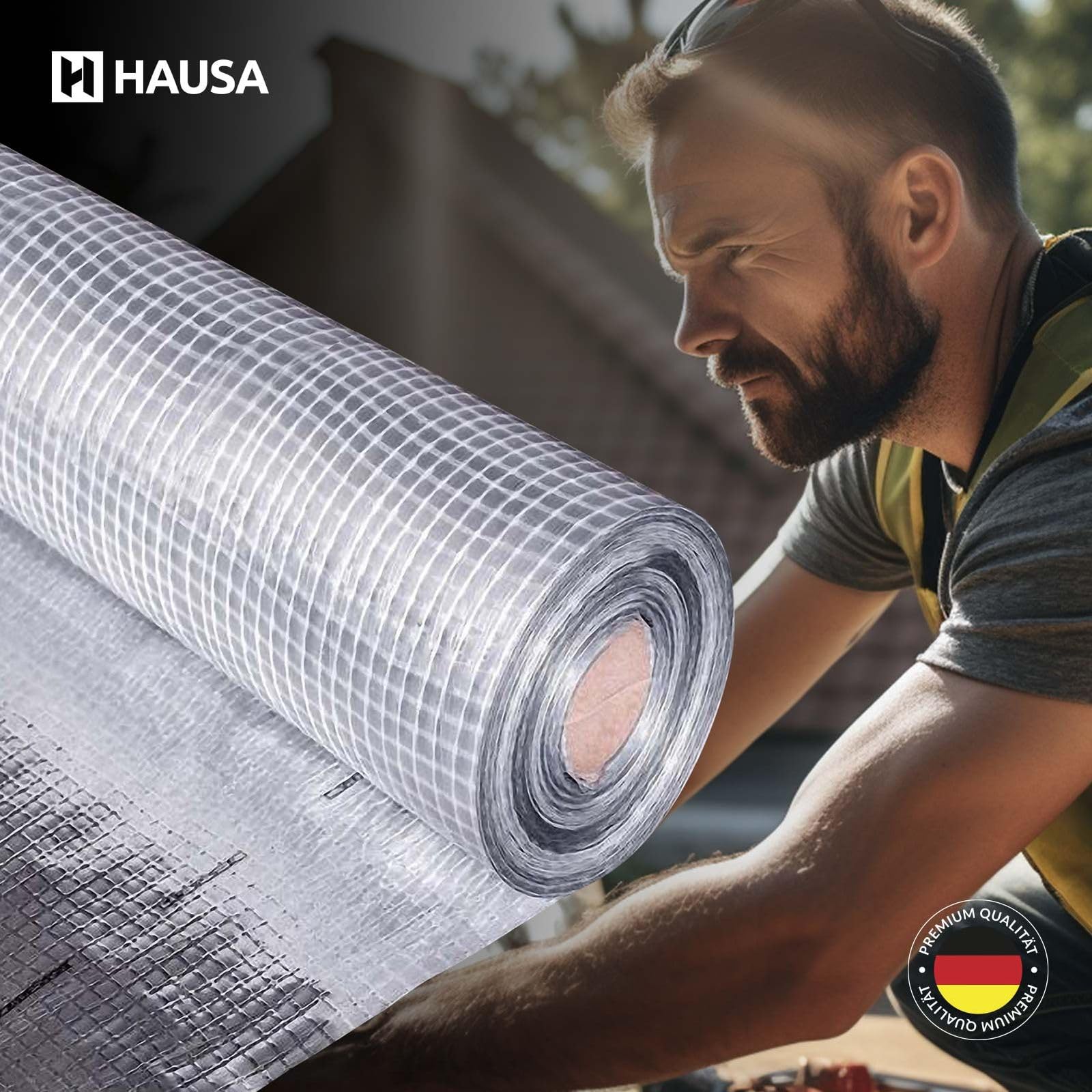 HAUSA Pellicola protettiva anti-condensa ALU 150m² (2x1,5mx50m) Binario di blocco vapore in alluminio per tetto, soppalco, parete, soffitto, rafforzata con fibra di vetro, extra resistente alla