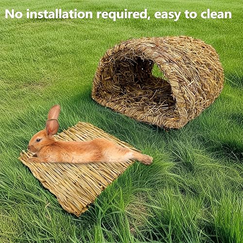 Miniatura 5 de Hamiledyi Rabbit Grass TunnelNatural Straw Woven Mat Winter Warm Hideaway Hut for Bunny Gerbil Ferrets Guinea Pig Chinchilla