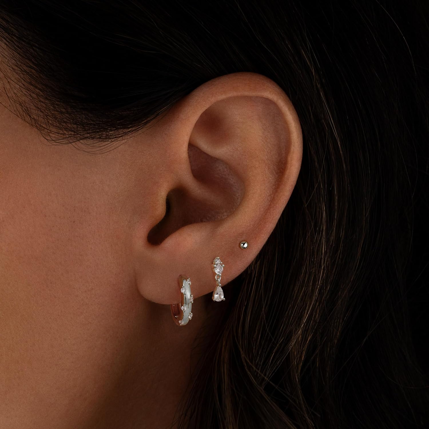 Small Hoop Earrings for Women,14K Gold/Sterling Silver Plated CZ Dangle Earring Set Waterproof Minimalism Dainty Earrings Trendy Jewelry Gift - Image 3