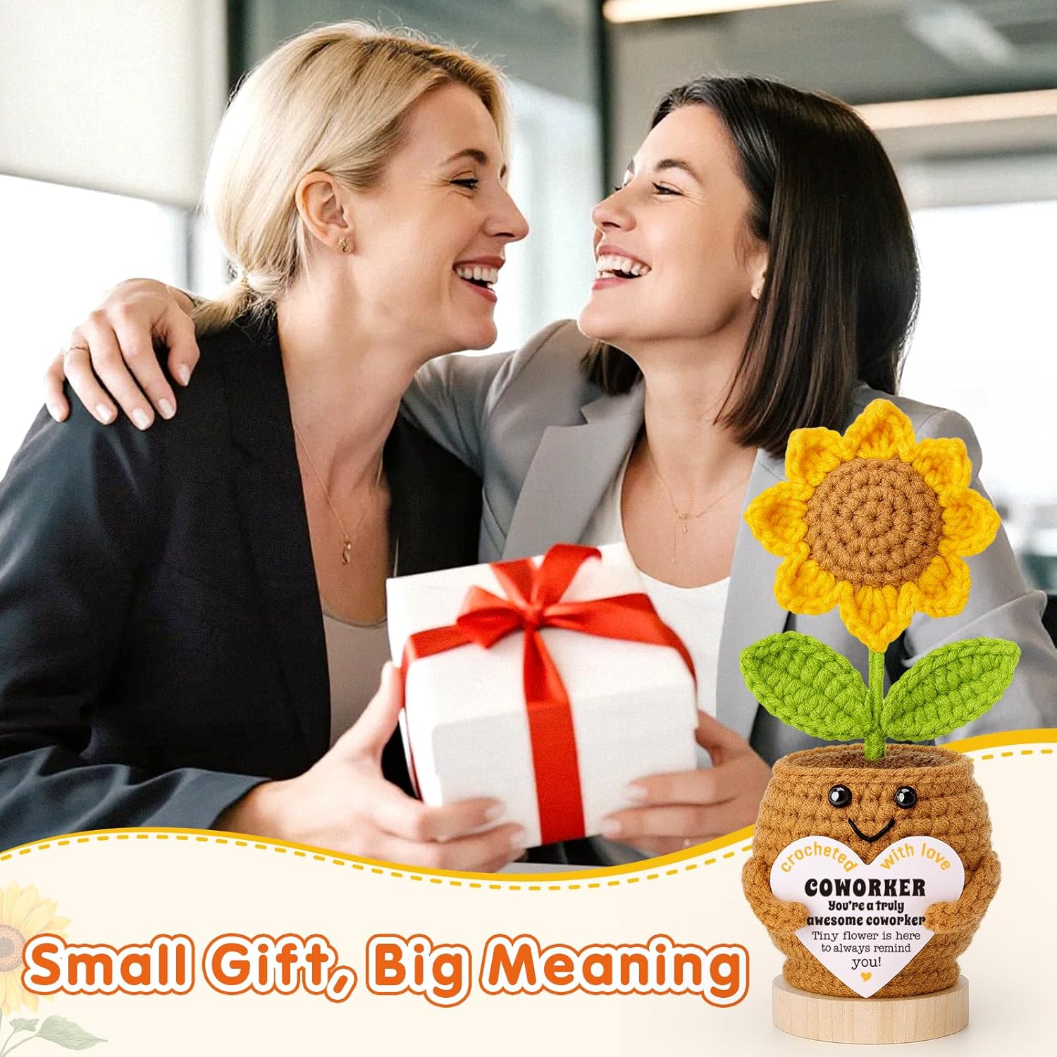 Christmas Thank You Appreciation Gifts for Coworker, Going Away Gift for Colleague Employee Staff Women Men Male Female, Handmade Crochet Sunflower Farewell Gift - Image 4