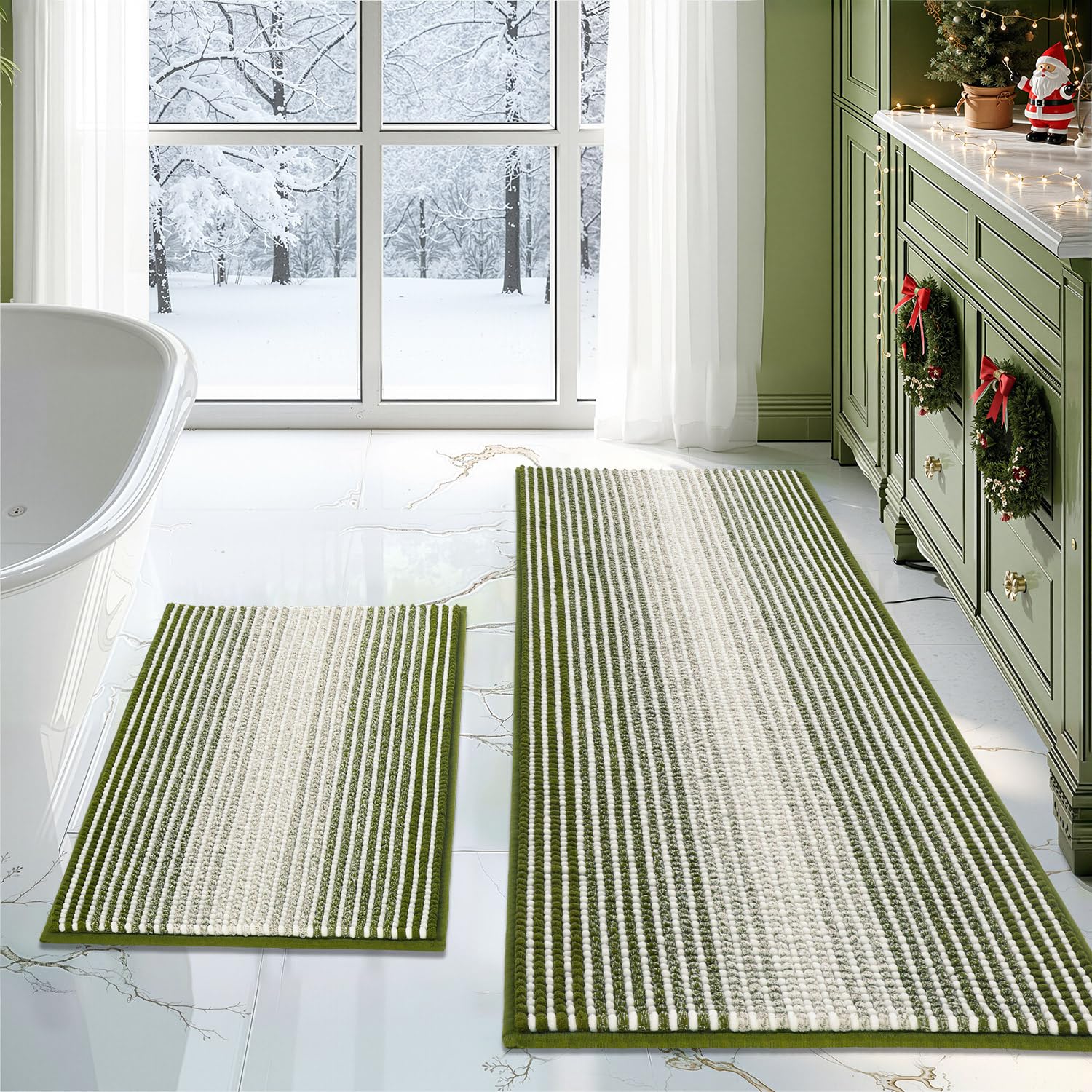 BSICPRO Bathroom Rugs and Mats Sets 2 Piece Thick Absorbent Chenille Bath Mat Rug Set Non Slip Soft
