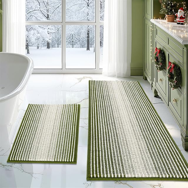 BSICPRO Bathroom Rugs and Mats Sets 2 Piece Thick Absorbent Chenille Bath Mat Rug Set Non Slip Soft