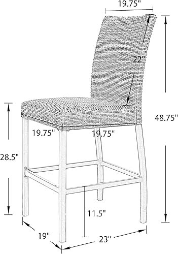 Miniatura 7 de Iwicker - Juego de 2 sillas de mimbre para exteriores con estructura de acero resistente taburetes de ratán con espuma acolchada de secado rápido y