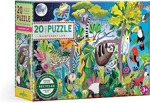 eeBoo Rainforest Life - Rompecabezas de 20 piezas, ayuda en el desarrollo del reconocimiento de patrones, formas y colores, ofrece a los niños un