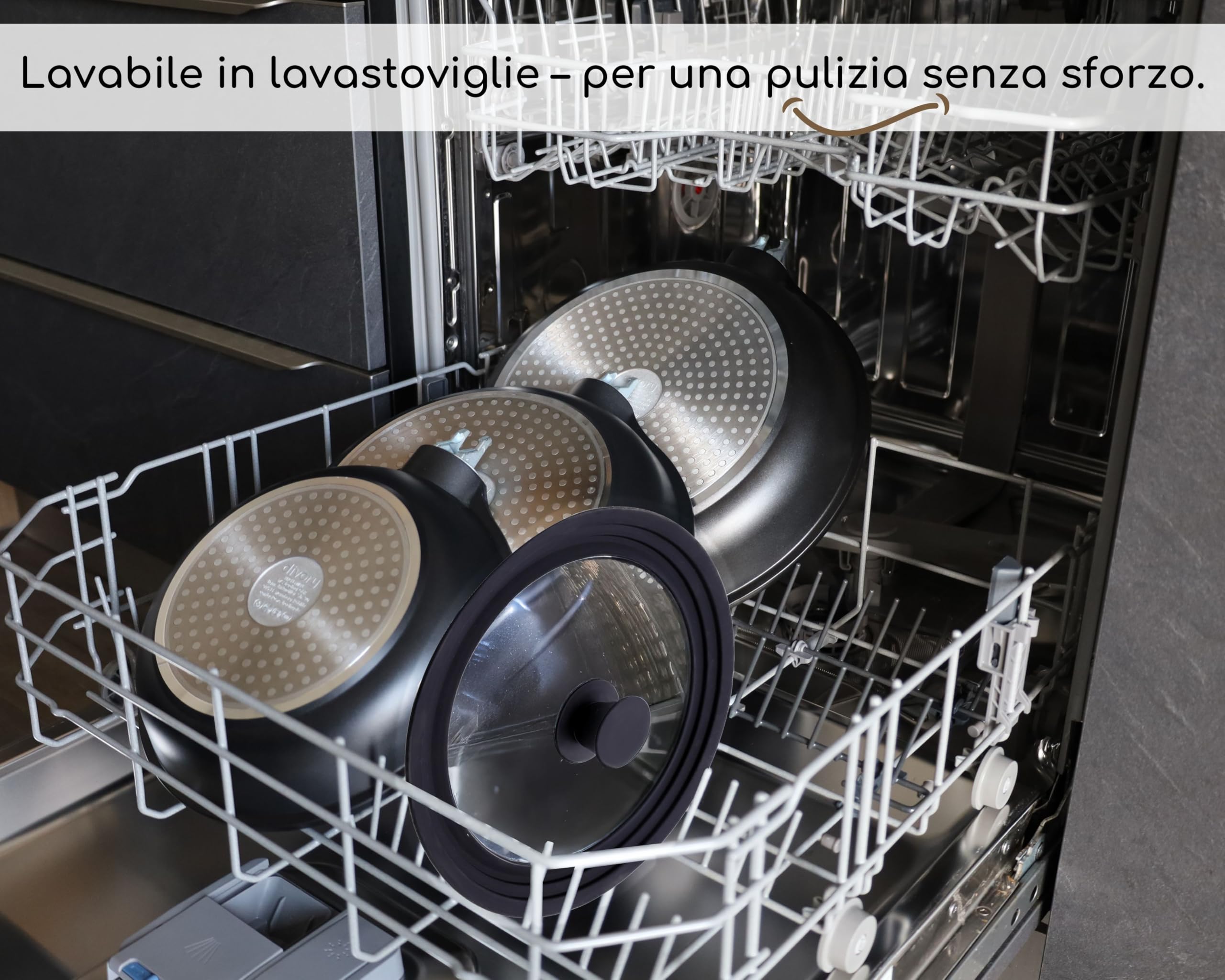 DIVORY Coperchi universali Ø28, 30 e 32 coperchi in Vetro con Bordo in Silicone a gradini per pentole e padelle, valvola di Rilascio del Vapore