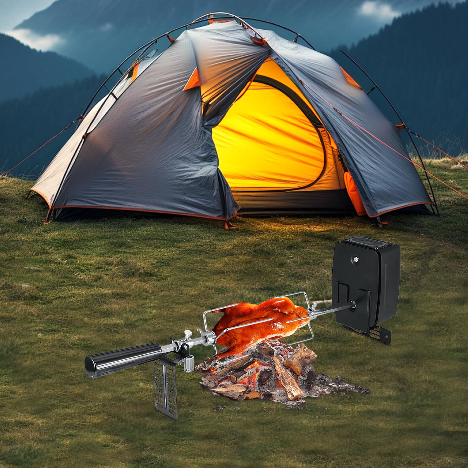 Set di spiedini per barbecue in acciaio inox, 106 cm, supporto elettrico per spiedini, spiedini girevoli con motore, portata 7 kg, per arrostire croste, pollo