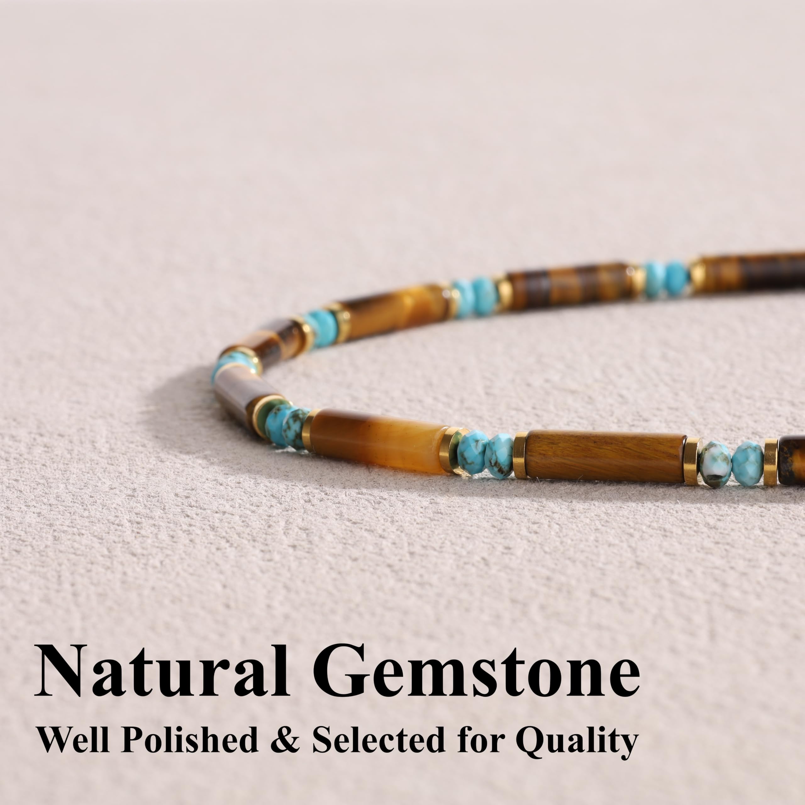 Collar de ojo de tigre genuino para mujer, gargantilla de cuentas de ojo de tigre natural de 6 mm para mujer, joyería bohemia ajustable de 16 pulgadas + 2 pulgadas
