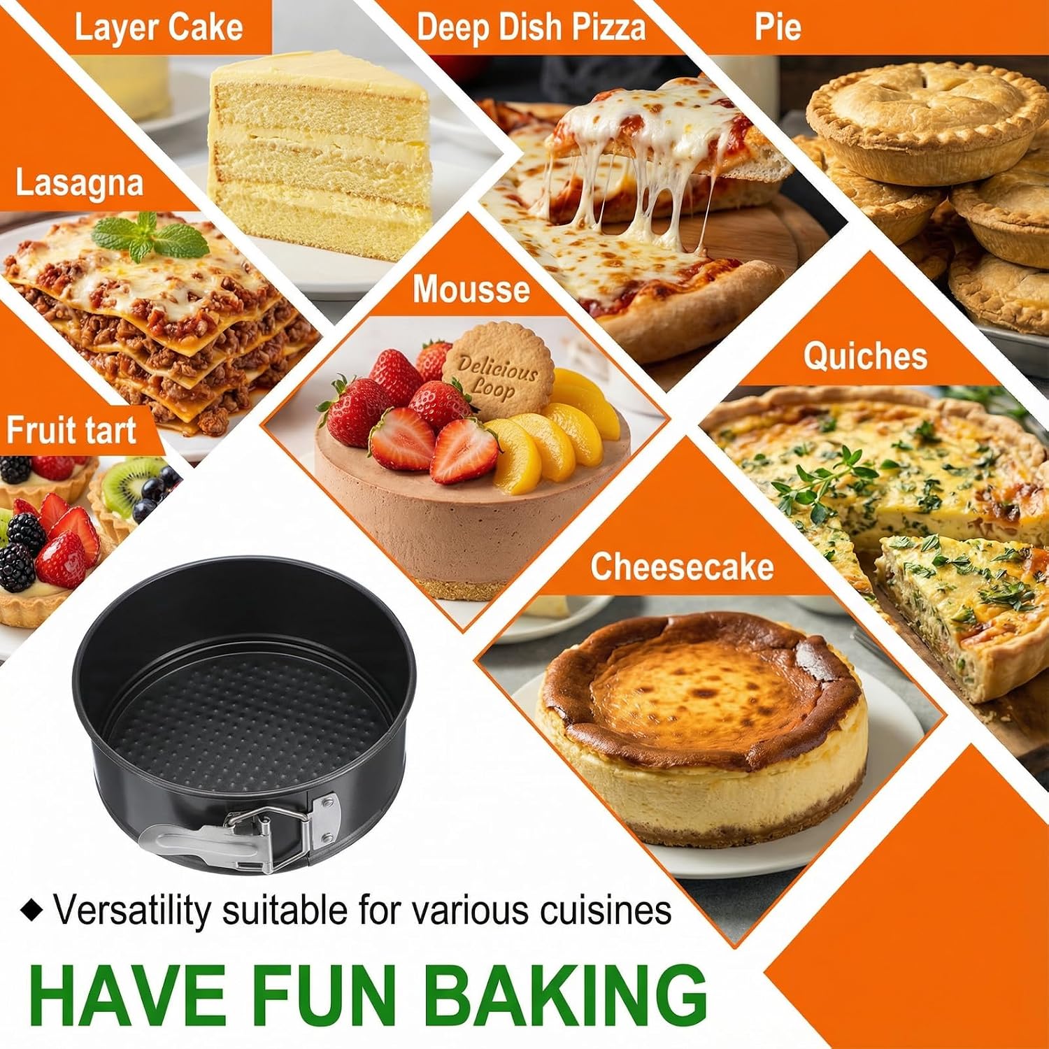 4 Pcs 6 Inch Springform Pan Set, Nonstick Round Cheesecake Pan with Removable Bottom, Baking Cake Mold with Stainless Steel Spring Buckles for Cheesecake, Pie, Pizza, Quiche, Black Bakeware