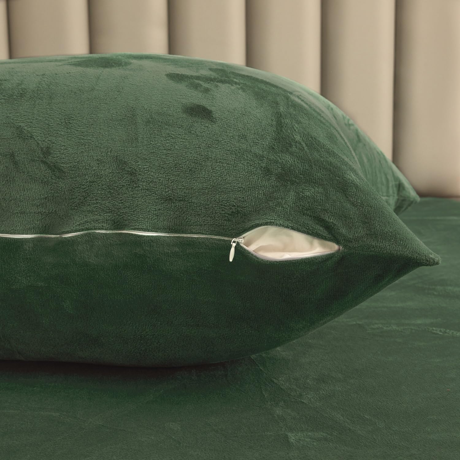 Copripiumino invernale 240 x 260 caldo flanella al tatto cashmere, in morbido velluto verde salvia con cerniera, biancheria da letto matrimoniale con 2 federe 65 x 65 cm