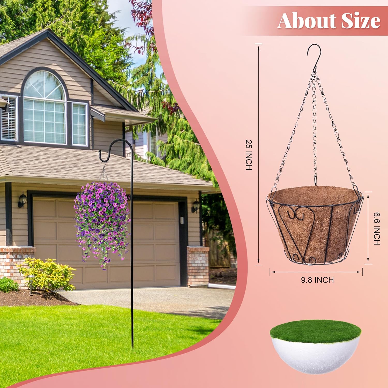 Artificial Faux Hanging Flower Plants with Basket Outdoor Spring Decoration, Fake Silk Flowers Daisy Planter Eucalyptus Realistic UV Resistant for Outside Garden Porch Patio Home Decor (Purple Lotus)