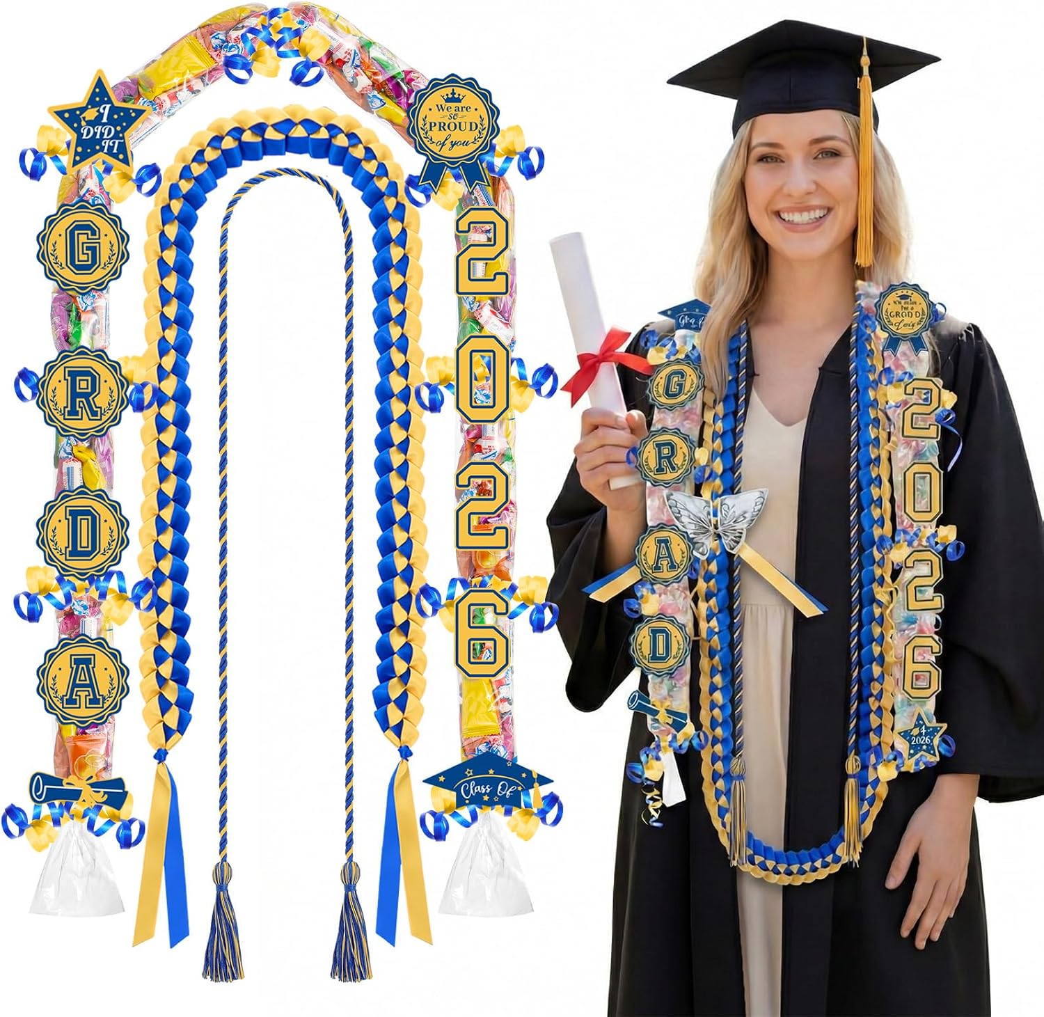 Sureio Graduation Leis 2026 Candy Lei Kit with Honor Cord, 2026 Graduation Ribbon Necklace DIY Kit for High School College Women Men Graduate Gift Party Decoration