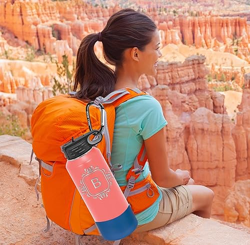 Miniatura 59 de Botellas de agua personalizadas con tapa abatible y pajilla, termo deportivo personalizado de acero inoxidable grabado, monograma personalizado