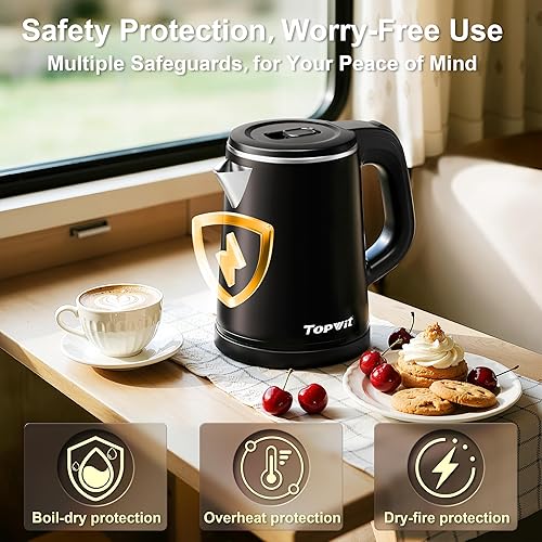 Miniatura 4 de Hervidor eléctrico pequeño de 0.8 L, hervidor de viaje portátil de acero inoxidable – 800 W de ebullición rápida, apagado automático y protección de