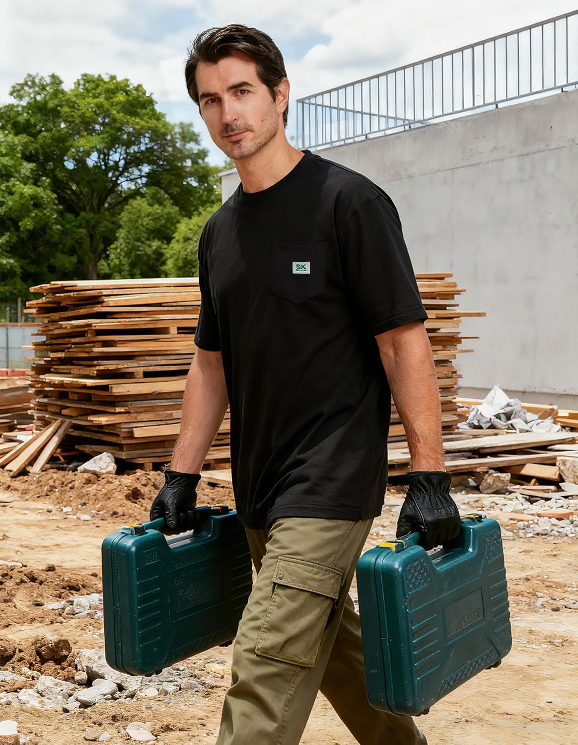 SKPRO Men's T-Shirt, Black Oversized T Shirts for Men, Crew Neck Work Shirt - Loose Fit Pocket T Shirts, Soft Casual Tee - Image 3