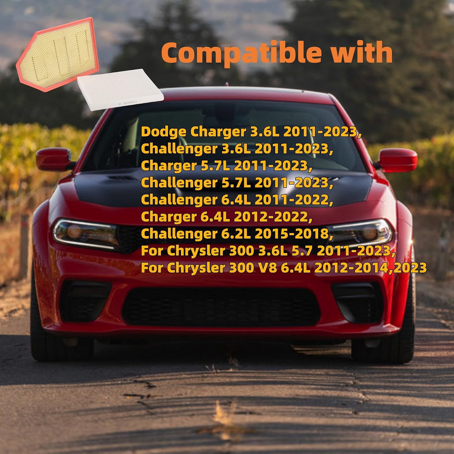 04861746AB 68071668AA Engine Air Filter and Cabin Air Filter Compatible with Chrysler 300 & Dodge Challenger, Charger, 3.6L 5.7L 6.2L 6.4L 2011-2023