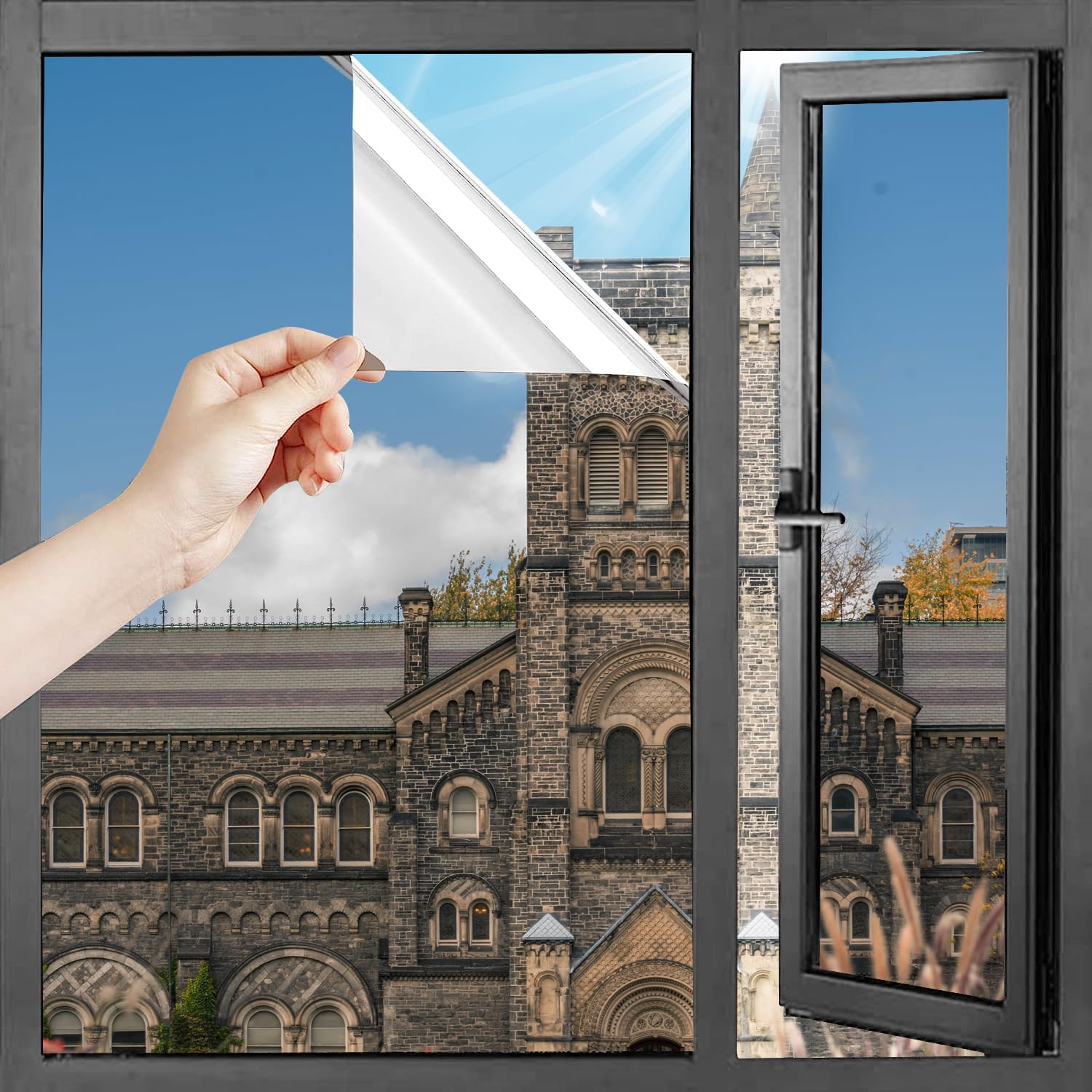 Film Miroir pour Fenetre 80x200cm, Film Fenetre Anti Regard Transparent, Film Occultant Fenêtre, Film de Protection Solaire, Anti Chaleur et UV, Film sans Tain Adhésif avec Raclette, Argenté