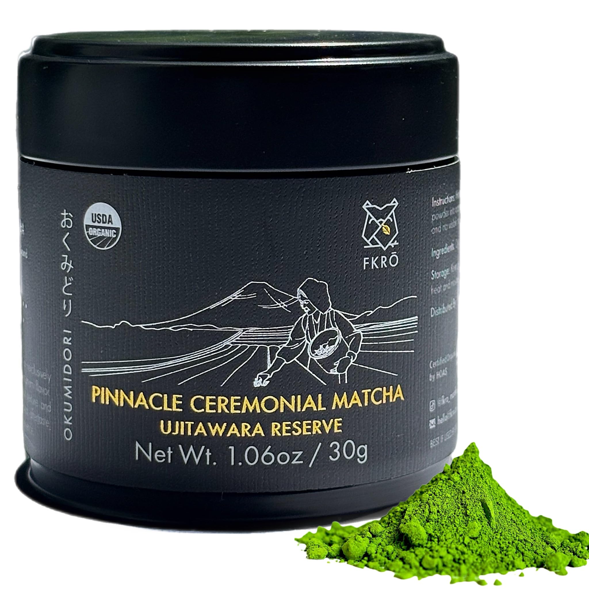 Organic Ceremonial Grade Matcha Green Tea Powder from Uji, Japan. 1st Harvest, Single Origin, Sugar-free. Flown in Fresh from Japan Every Month (30g/1.06oz) Tin