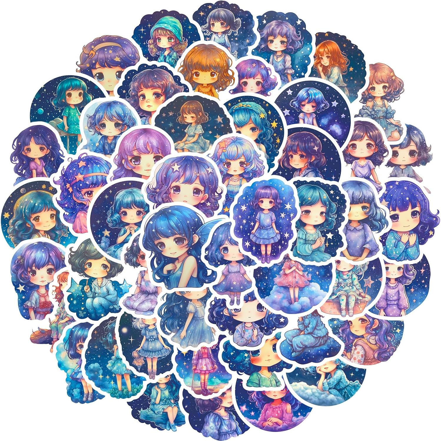 Starry Girl Stickers for Laptop (50 PCS),Gift for Children Teens Adults Girl Boys,Waterproof Stickers for Water Bottle,Starry Girl Vinyl Stickers for Scrapbook,Skateboard,Bike,Phone,Dairy