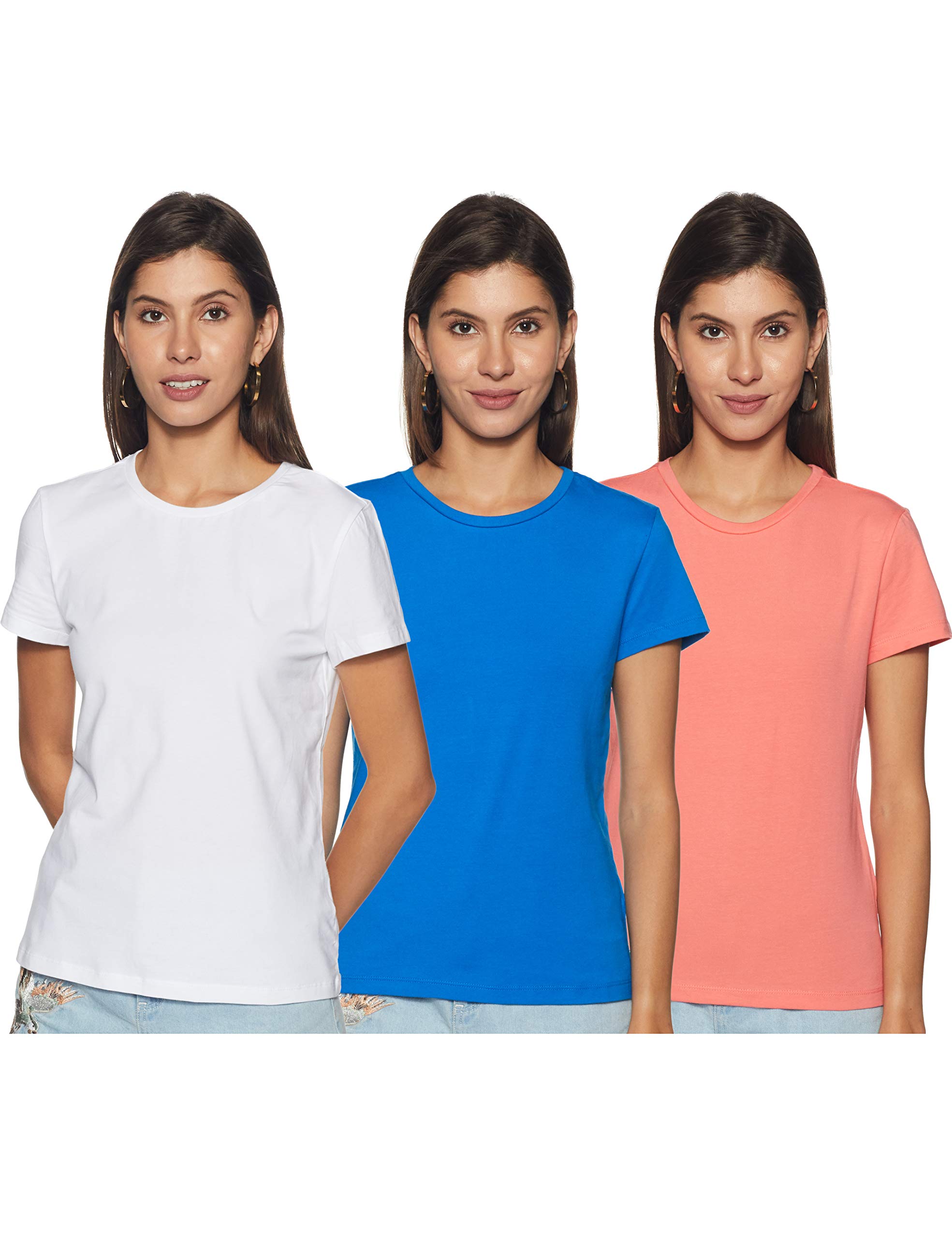 Amazon Brand - SymbolWomen Women's Cotton Regular Fit T-Shirt (Pack of 3)