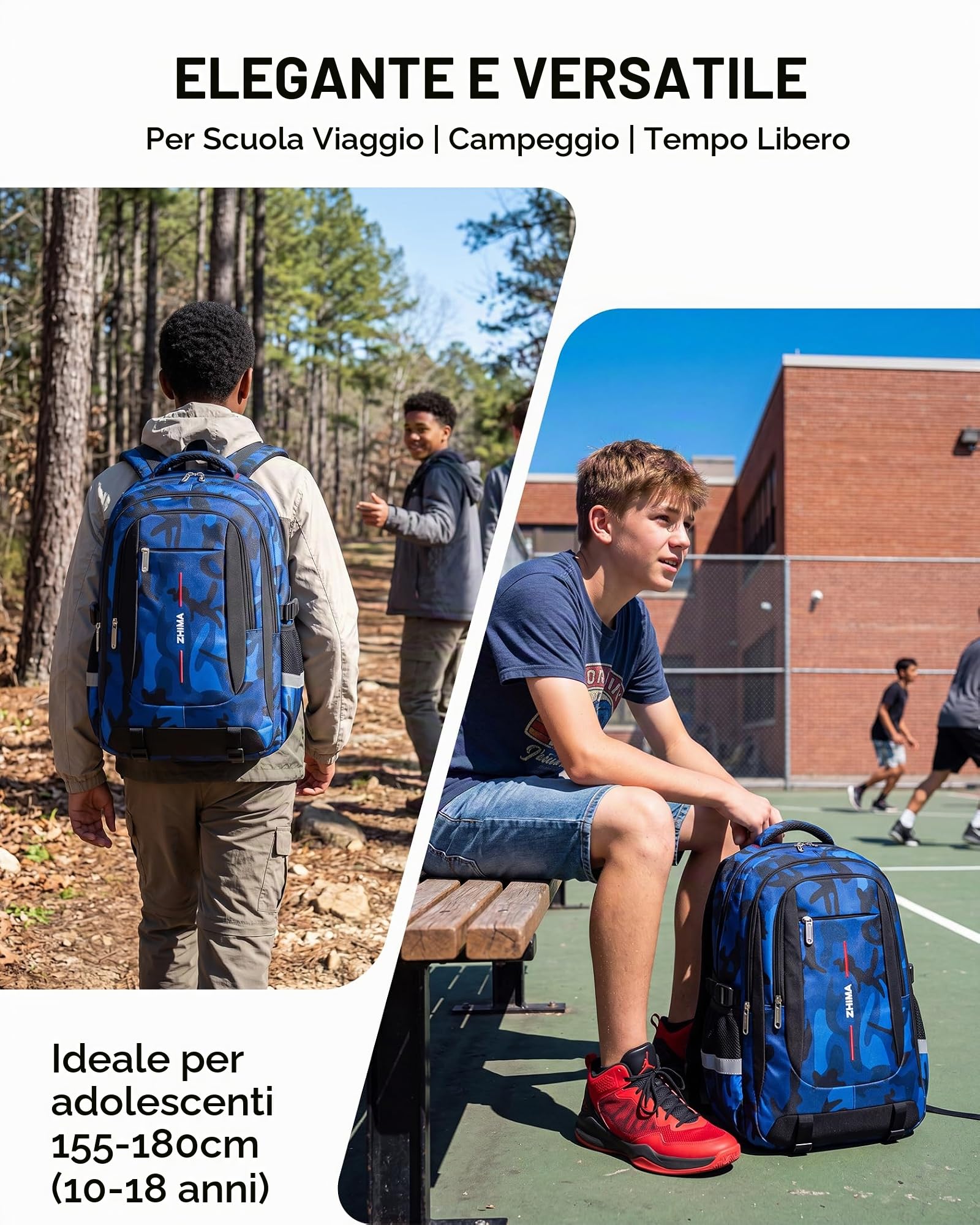 Tanou Zaino Scuola per Ragazzi, Zaino Media Ragazzo Traspirante | 28L Grande Capacità, Zaini Casual Mimetico en Nylon Impermeabile Buono per La Scuola e i Viaggi, Blu