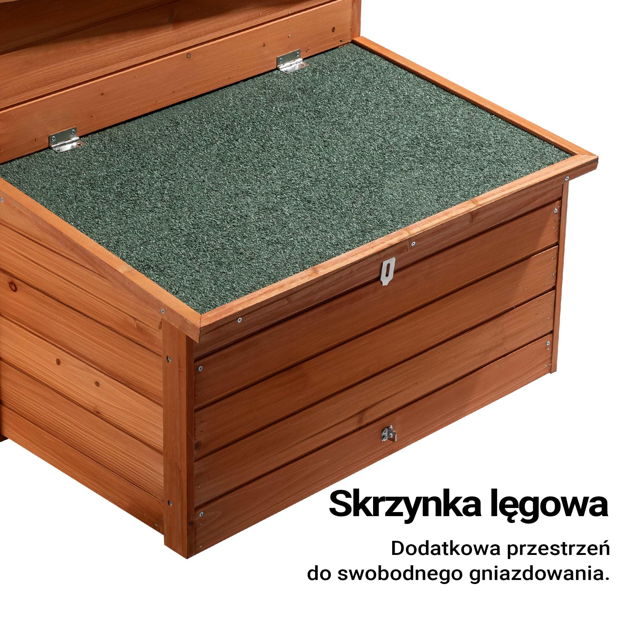 Kurnik klatka drewniana 136x74x70cm ze skrzynką lęgową wysuwaną tacą do czyszczenia czerwono-brązowy