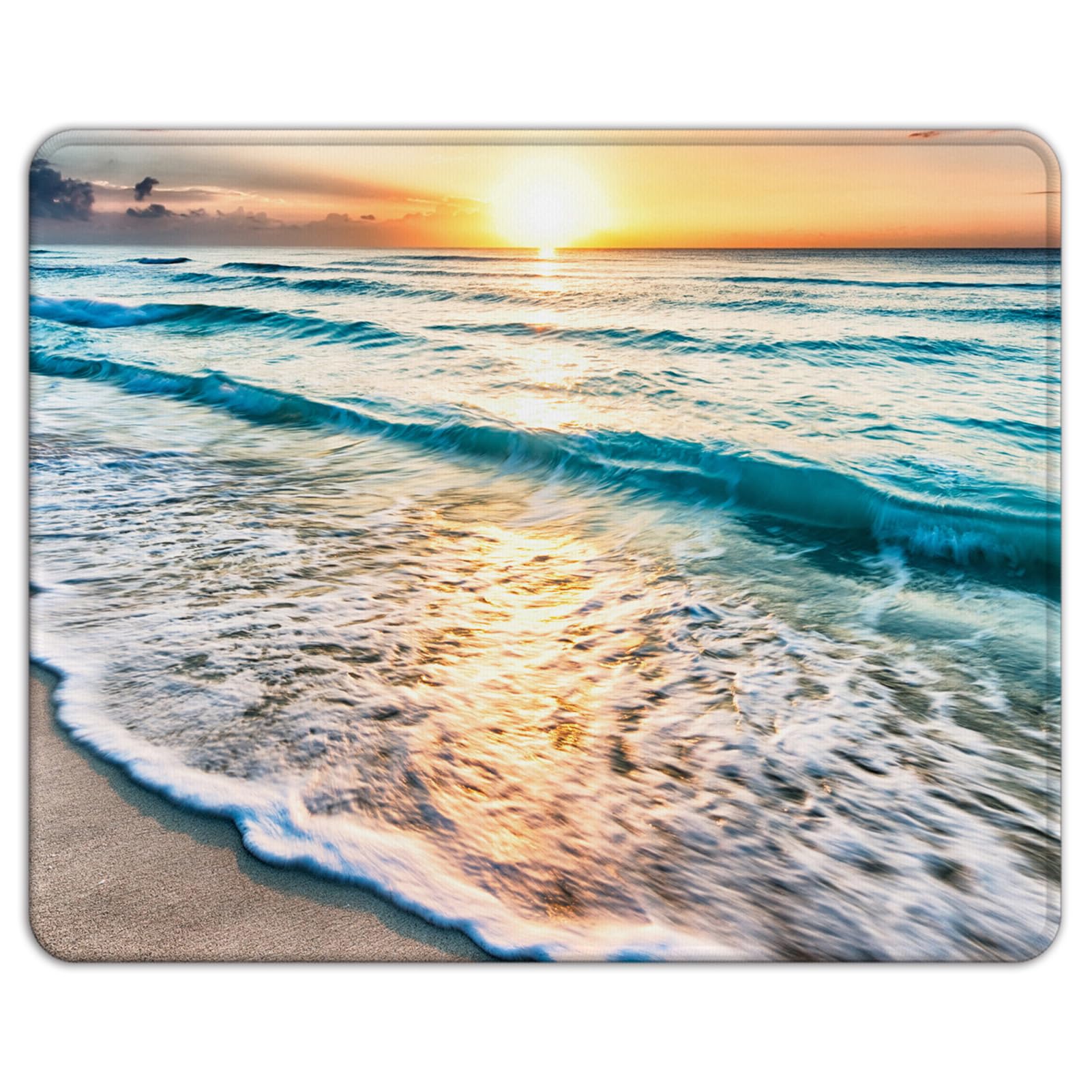 AOKSUNOVA Alfombrilla de ratón pequeña 21 x 26 cm con diseño de Playa y Puesta de Sol, Suave y Antideslizante, fácil de Limpiar, Resistente al Color, Ideal para Oficina y Juegos