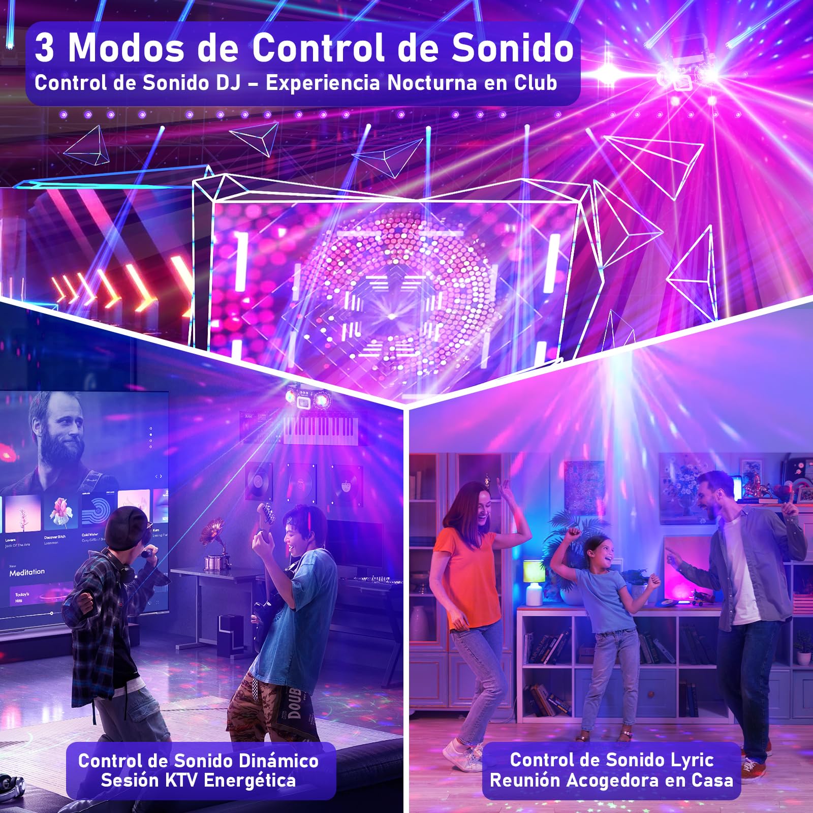 Luces Discoteca con 2 Bolas de Discoteca – Luces RGB Sound Activadas, Luz de Escenario para DJ, Club, KTV, Fiestas de Navidad