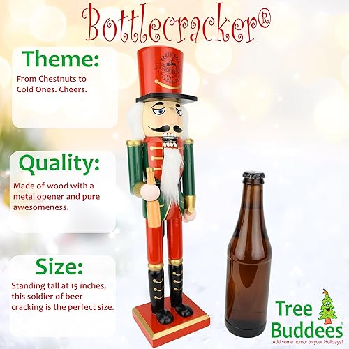 Miniatura 2 de Tree Buddees Beercracker - Abridor de botellas, cascanueces de 15 pulgadas de alto, apertura de botellas funcional y decoración festiva - Regalo