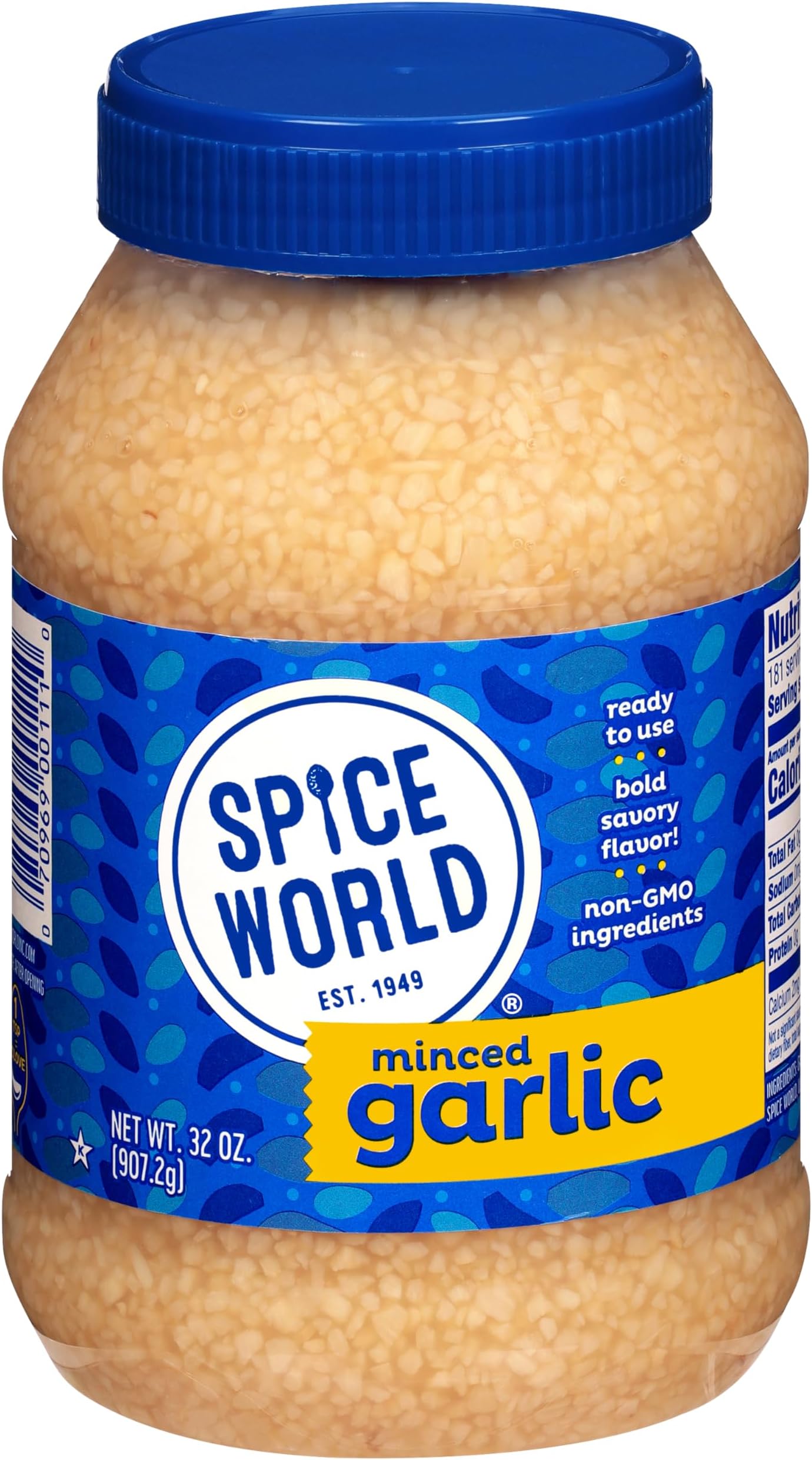 Spice World Minced Garlic – Bulk 32 oz Garlic Container – Ready-to-Use Seasonings for Cooking, Reduce Prep Work and Easily Add Flavor