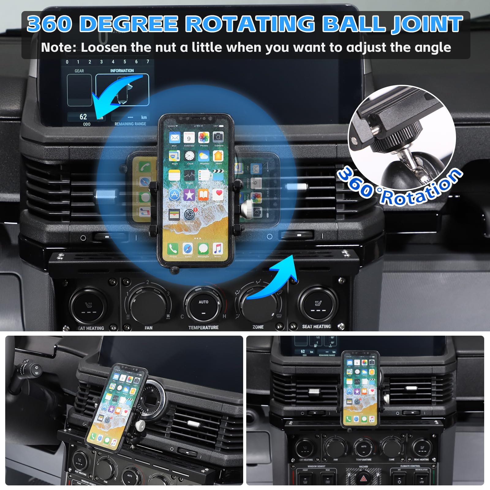 Compatible con Ineos Grenadier 2020-2024, soporte para teléfono celular, soporte para teléfono celular, soporte GPS, soporte para walkie talkie (estilo E)