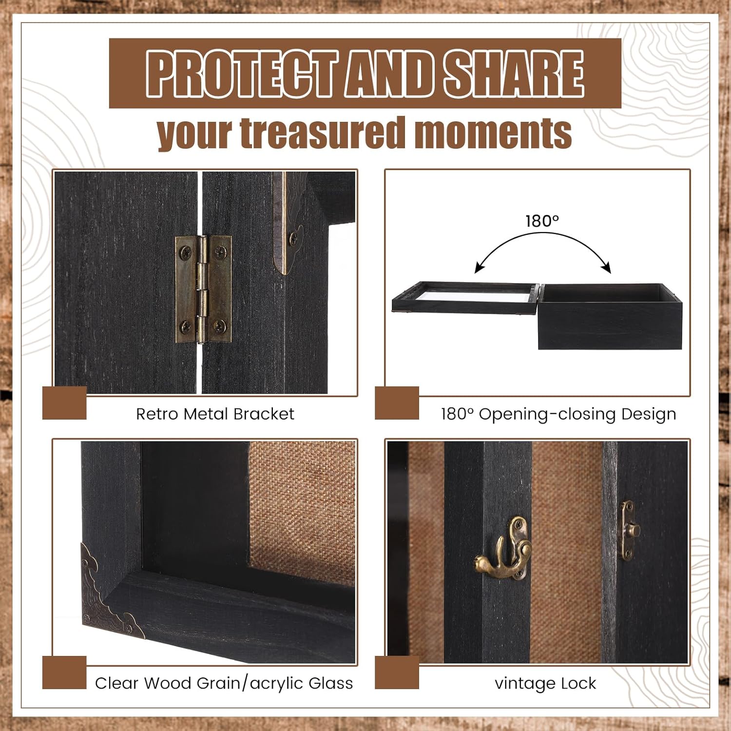 11x14 Inch Shadow Box Depth 4.7in Shadow Boxes Display Cases with Cork Board Backing Rustic Burnt Wood Box for Flowers Bouquet Wedding Picture Photo and Keepsake(Black)