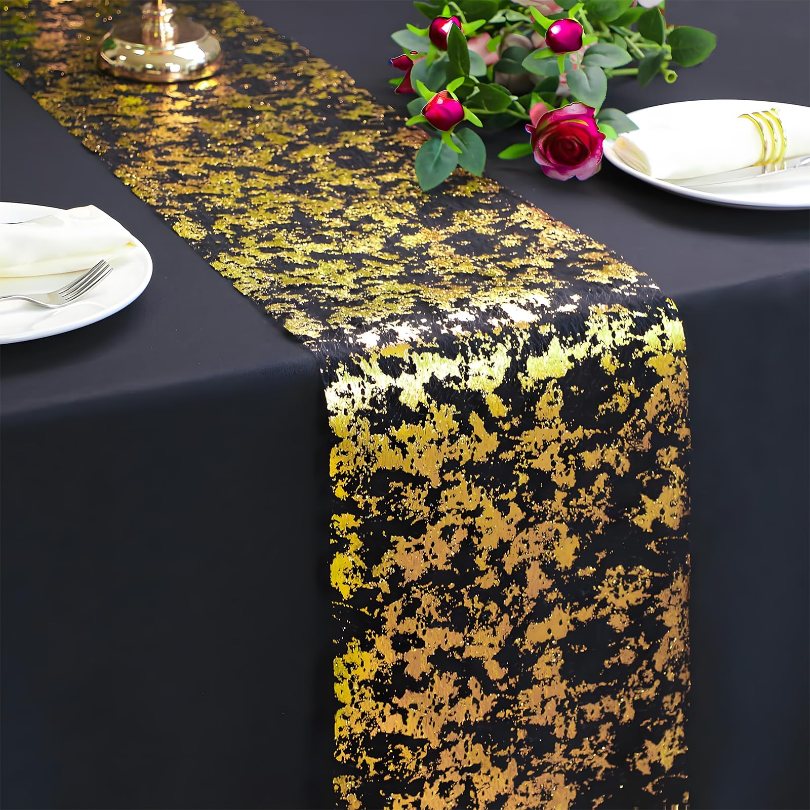 Runner da Tavolo in Rete con Foglia Oro, Runner Natalizio, Runner da Tavola in Rete,Riutilizzabile,per Compleanni, Ritiri, Battesimi,Celebrazioni,Feste,Decorazioni (28 cm x 30 m d'oro)