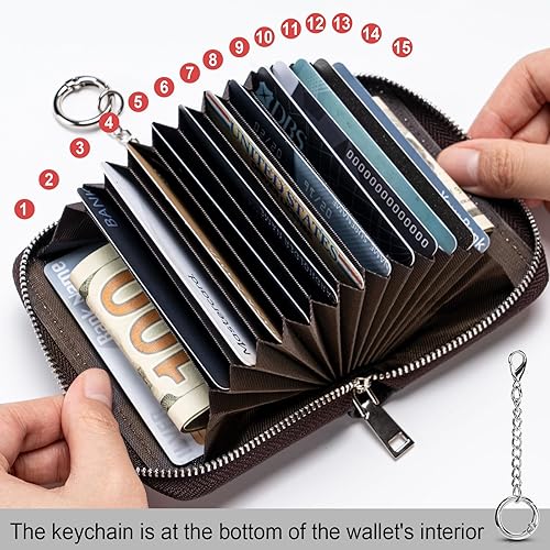 Miniatura 4 de Mayski - Cartera para tarjetas de crédito con cremallera para mujeres, tarjetero pequeño de acordeón, llavero con tarjetero para tarjetas