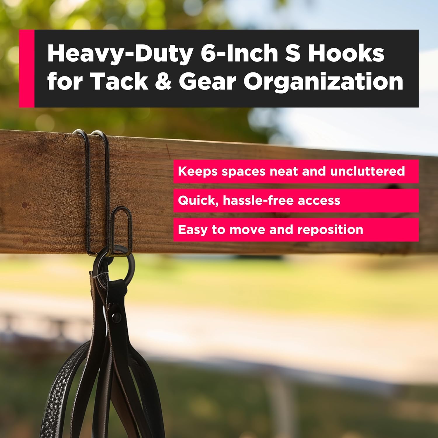 SCENIC ROAD 6-Inch Heavy Duty Metal S Hooks Bridle Hooks for Horse Tack, Accessories, Equipment, Horse Barn & Storage Rack Organizer, Powder Coated Metal Rack Holder, Made in USA, Pack of 10 (SRS6-10)
