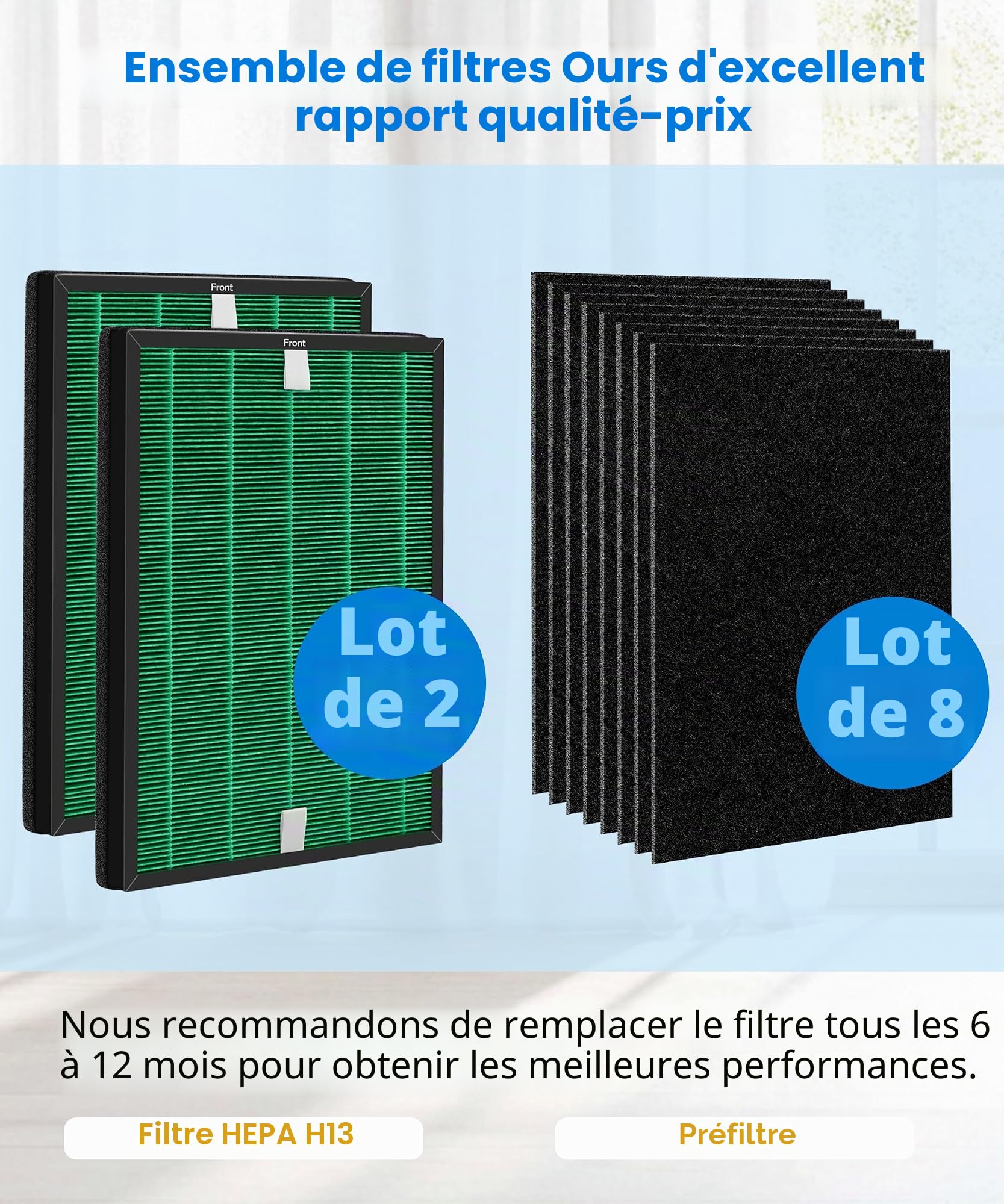 AP-1019C Filtre HEPA de rechange compatible avec Coway Airmega 150 Purifier, 2 filtres Green True HEPA et 8 filtres à charbon actif, numéro de pièce AP-1019C-FP