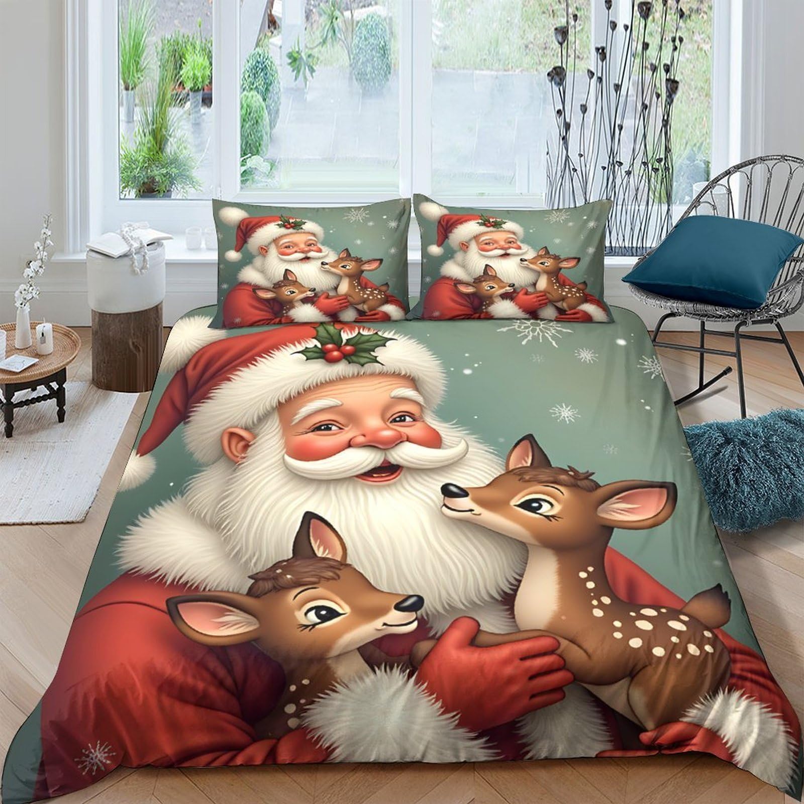 Ctjqhvkz Style-6 3D Printed Santa Claus Reindeer Fitted Sheet Microfiber Soft Christmas Cartoon Bed Cover For Bedroom Guest Room Decor Single（135X200cm）