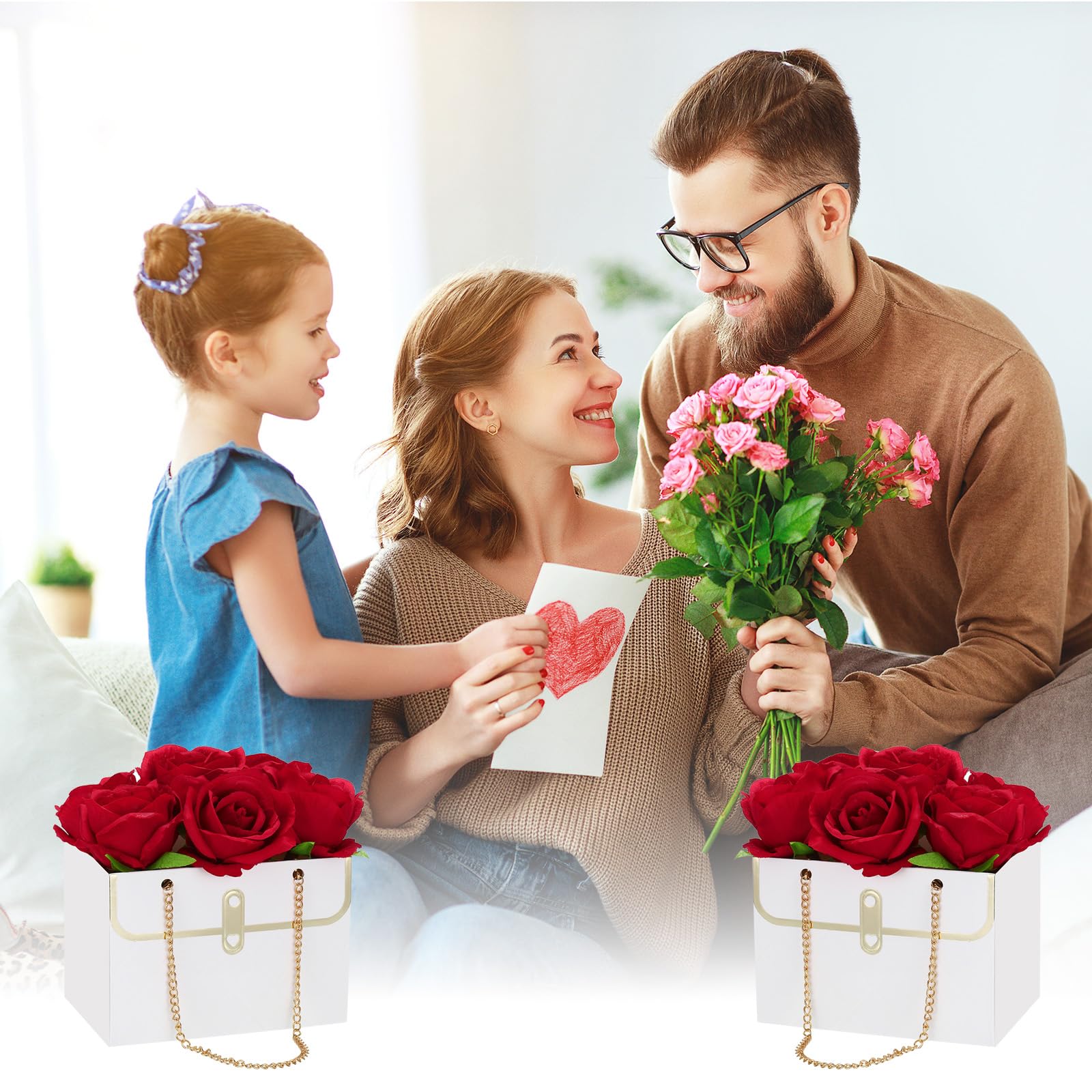 PATIKIL Buste Regalo Per Fiori A Forma Di Borsa Con Manico A Catena: 5 Pezzi In Cartoncino Bianco, 15x10x10,5 Cm, Per Bouquet Matrimonio Compleanno Feste - 3
