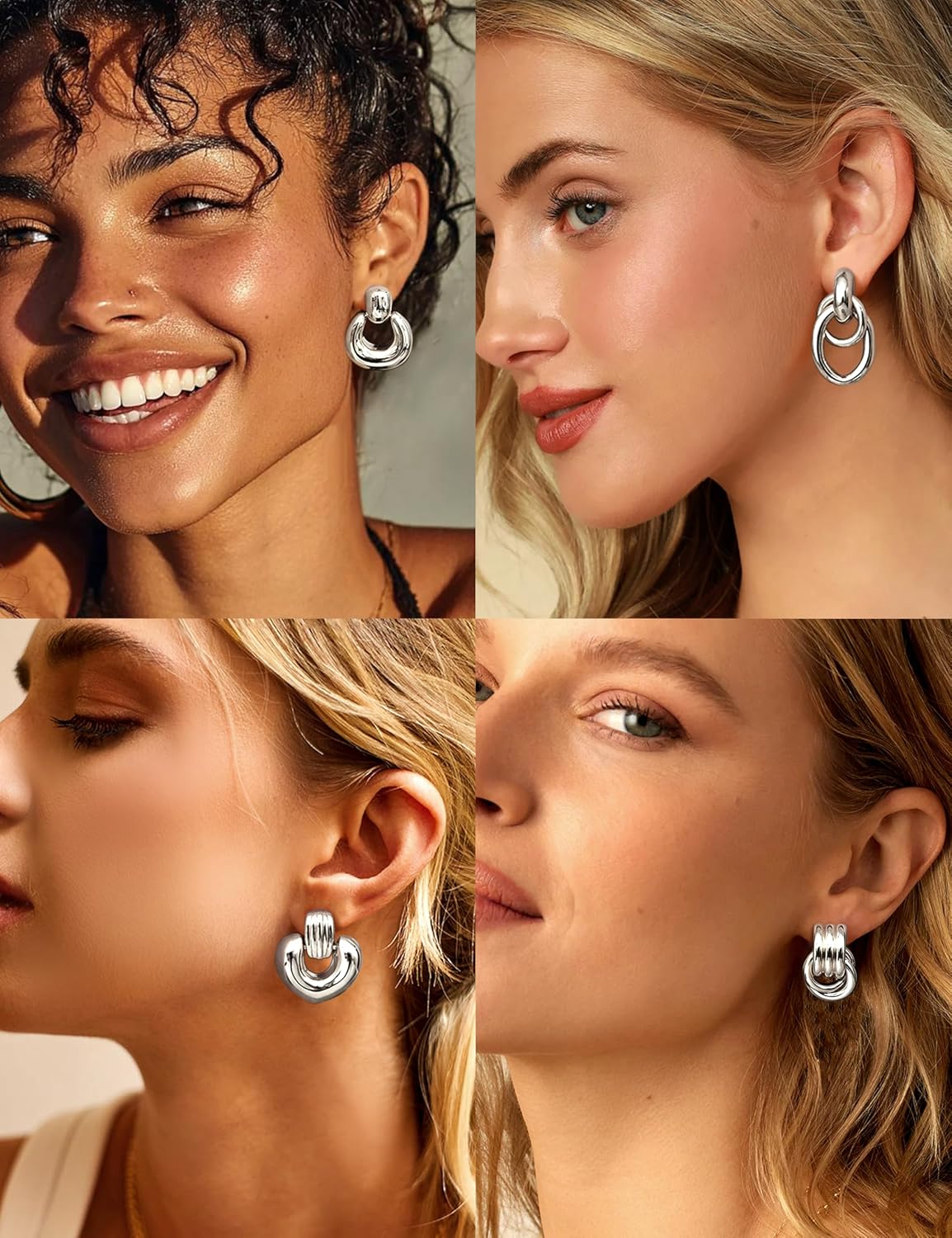 YADOCA Dangle Earrings for Women Trendy Chunky 16K Gold/Silver Plated Statement Knot Earrings Hypoallergenic Heart Geometric Link Drop Dangle Earring Set Lightweight Fashion Accessories Jewelry - Image 3