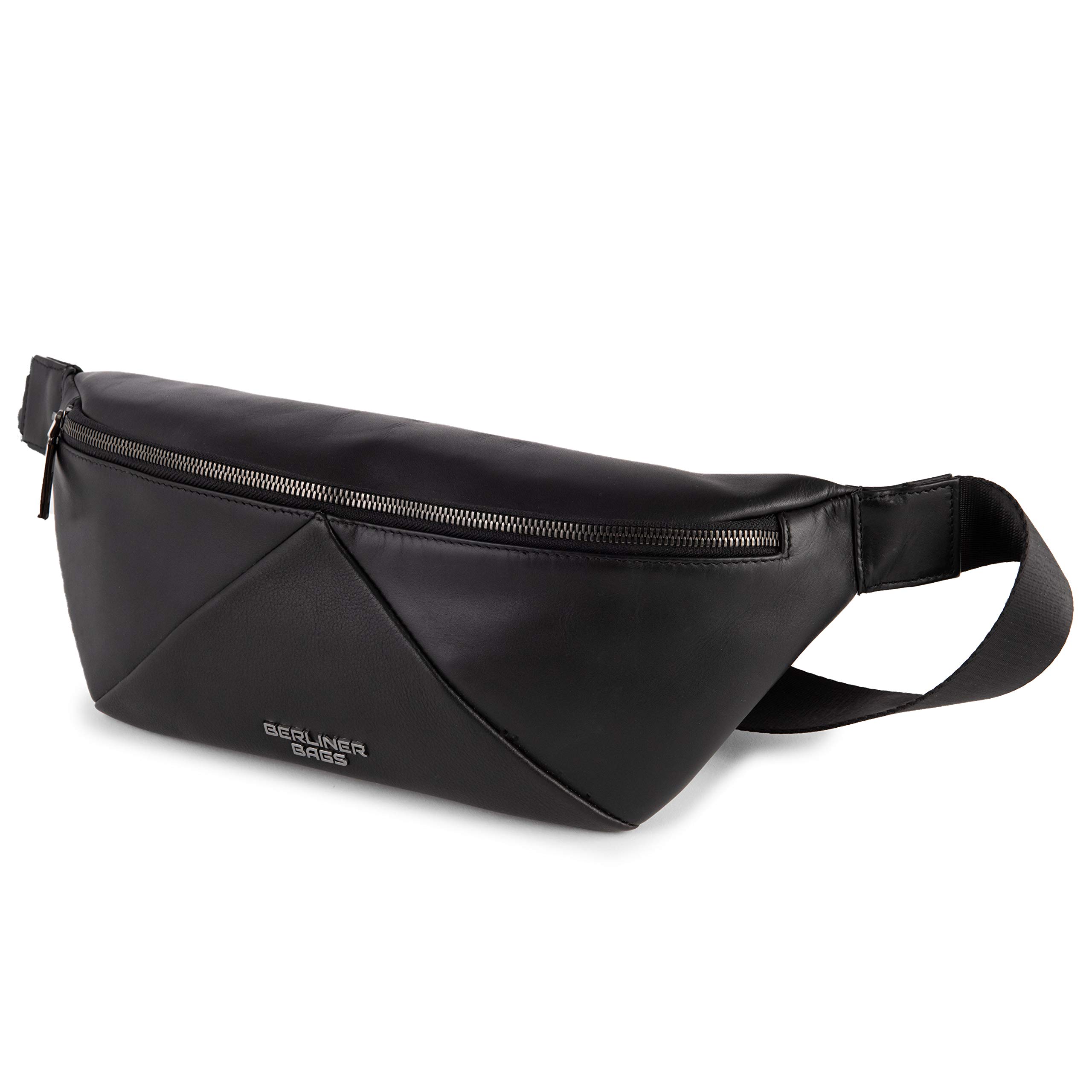 Berliner Bags Feline Riñonera de Piel Auténtica, Bolso Bandolera Crossbody Unisex con Bolsillo Trasero, Cremalleras YKK y Correa Ajustable – Negro
