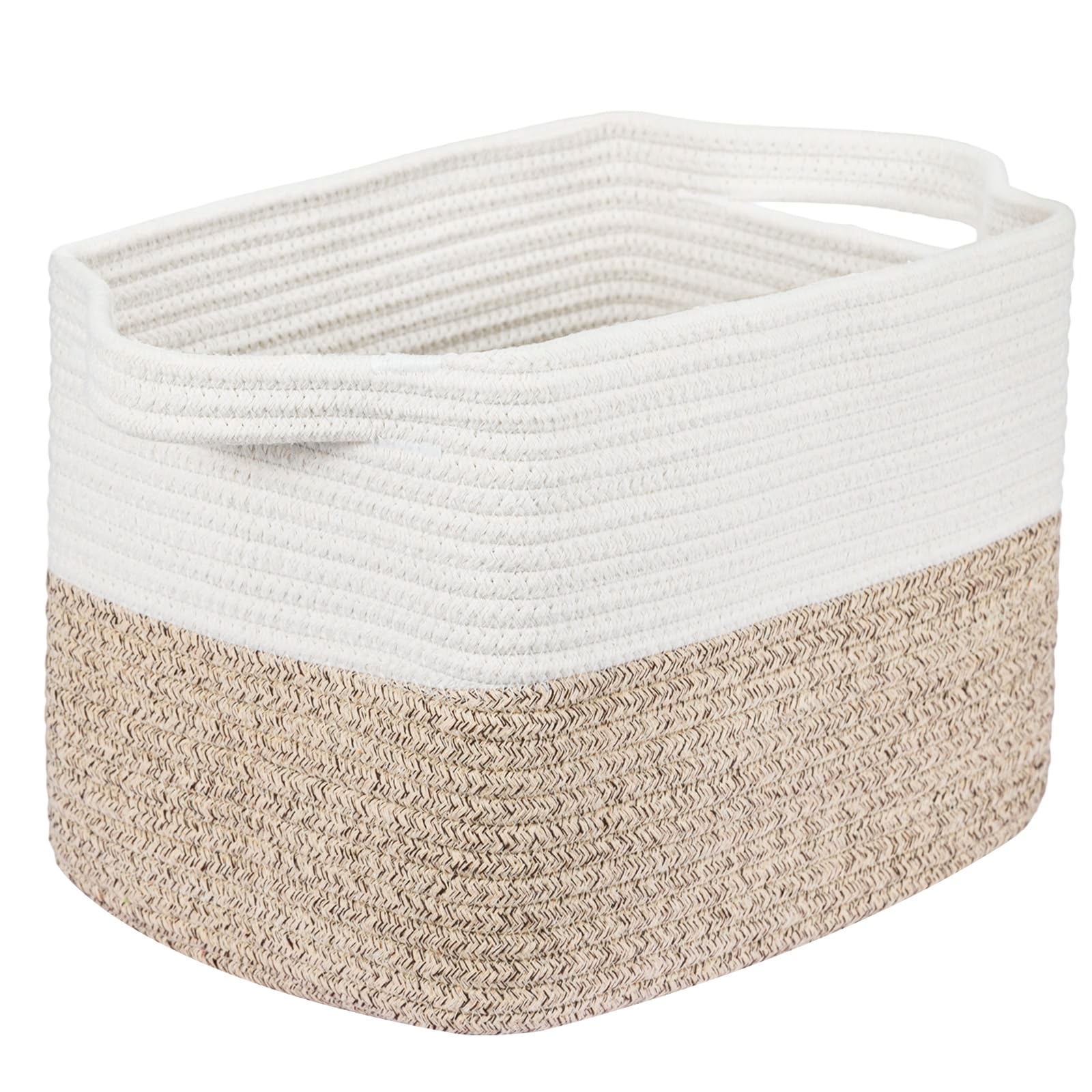 Toemics Aufbewahrungskorb Klein Regalkörbe Baumwolle Aufbewahrung Korb für Regal, Kinderzimmer, Wohnzimmer, Kinderzimmer, Badzimmer, 30x25x24cm, Weiß und Braun
