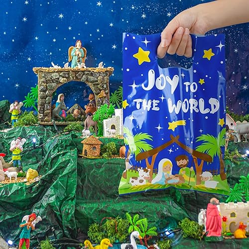 Miniatura 4 de Spiareal 25 piezas de bolsas de regalo de Navidad con tema de Nacimiento cristiano, bolsas de regalo religiosas con asa, al por mayor para recuerdos