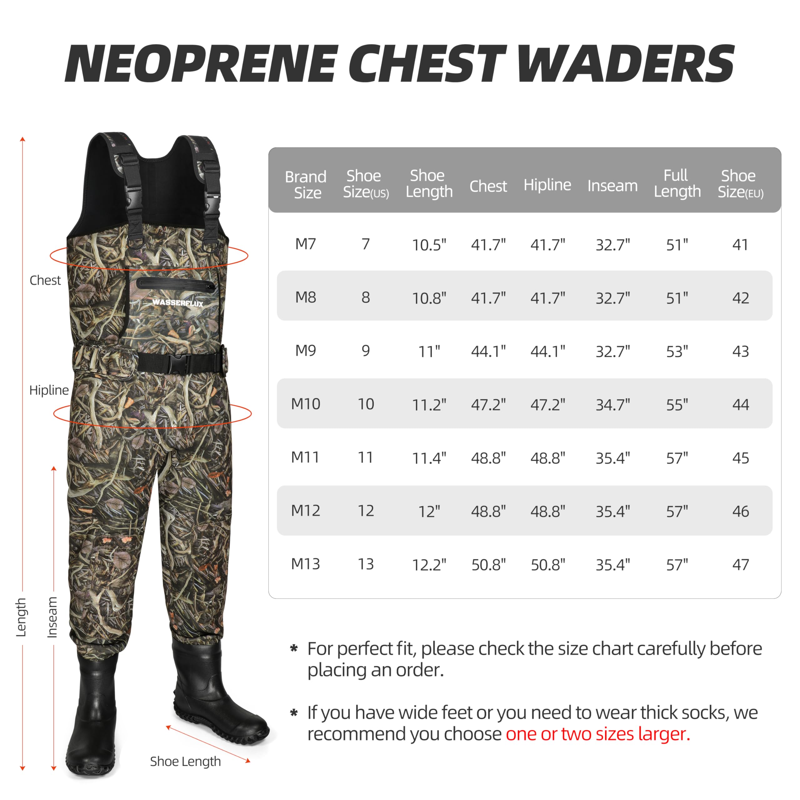 Wathose für Herren mit Stiefeln – wasserdichte 4 mm Neopren-Wathose, 8 mm verstärkte Knie, 800 g isoliertes Stiefelfuß-Design für Jagd und Outdoor