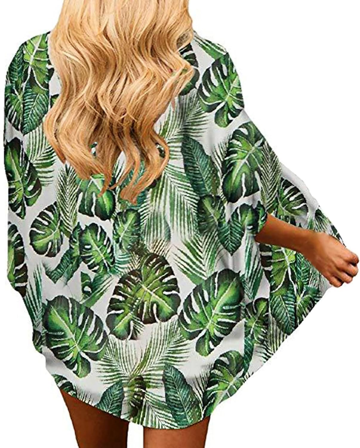 FINOCEANS Womens Floral Chiffon Kimono Cardigans Loose Beach Cover Up Half Sleeve Tops - Image 3