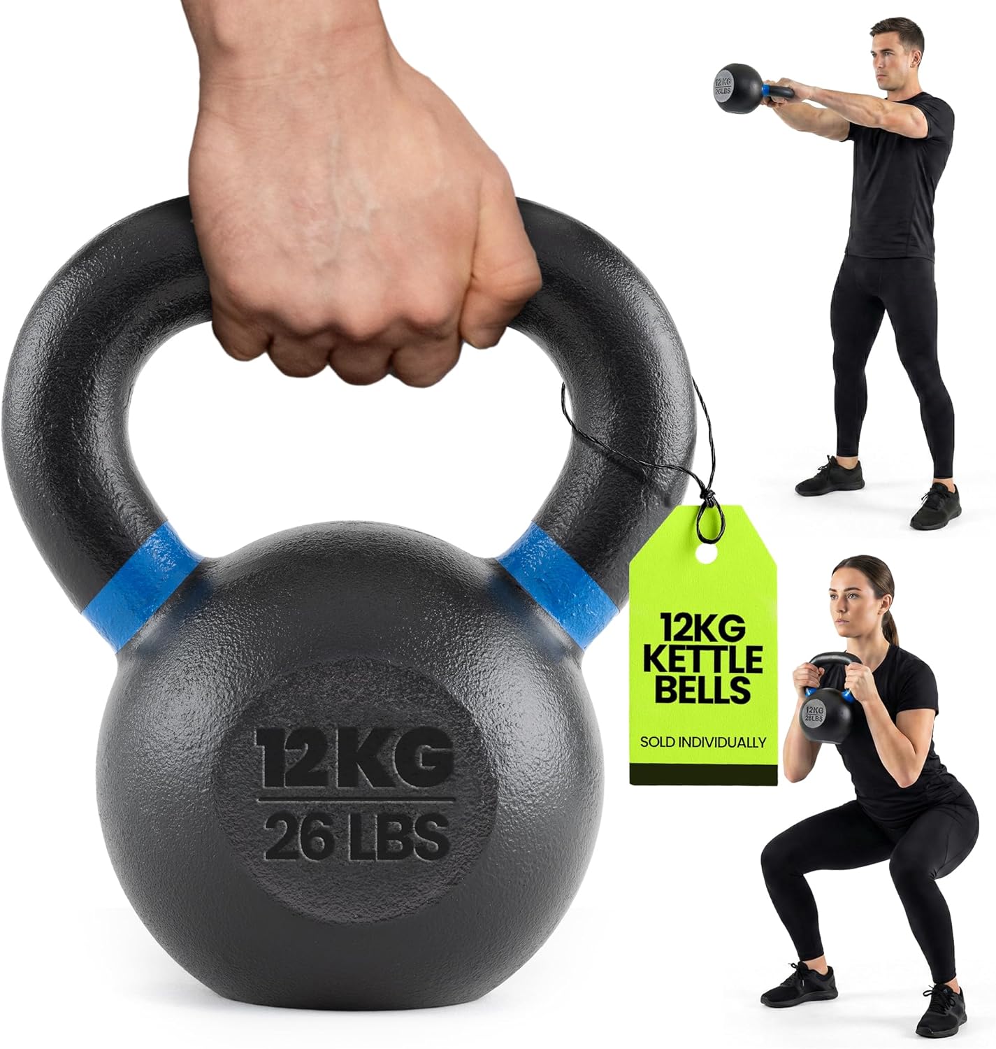 Rage Fitness Single Cast Iron Kettlebell | Powder Coated - Wide Handle Weights for Core & Glute Workouts; Swings, Squats, Deadlifts; Strength, Endurance & Flexibility for Men & Women
