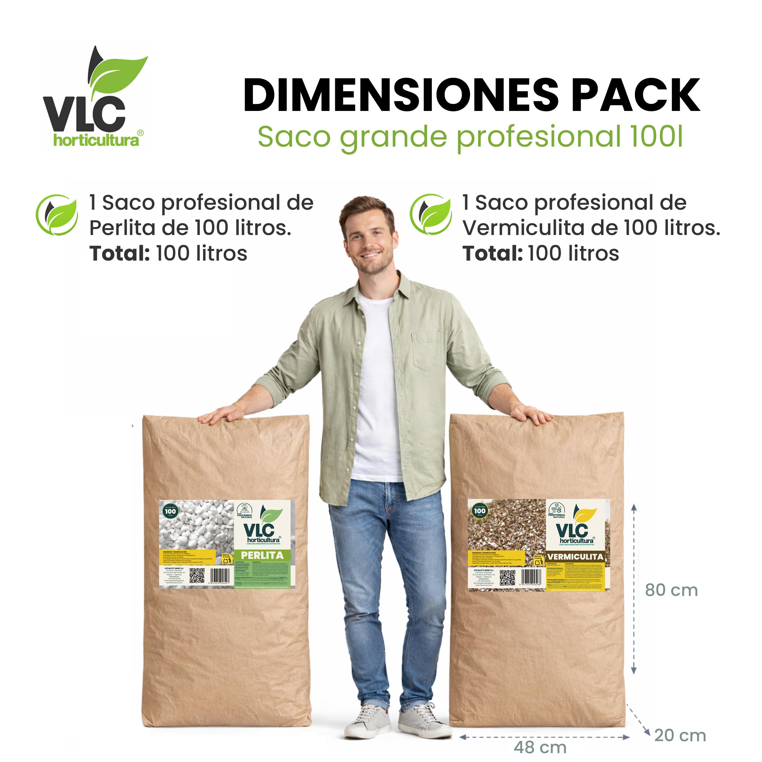 Pack Perlita + Vermiculita VLC Horticultura | Mejora Aireación y Retención de Humedad del Sustrato | Ideal para Semilleros, Macetas y Trasplantes | Minerales Naturales para Jardinería (100+100L)