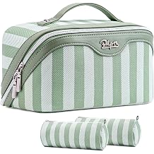 BOYATU Travel Makeup Bag for Women 3 Pcs Set Striped Make up Bag,Green