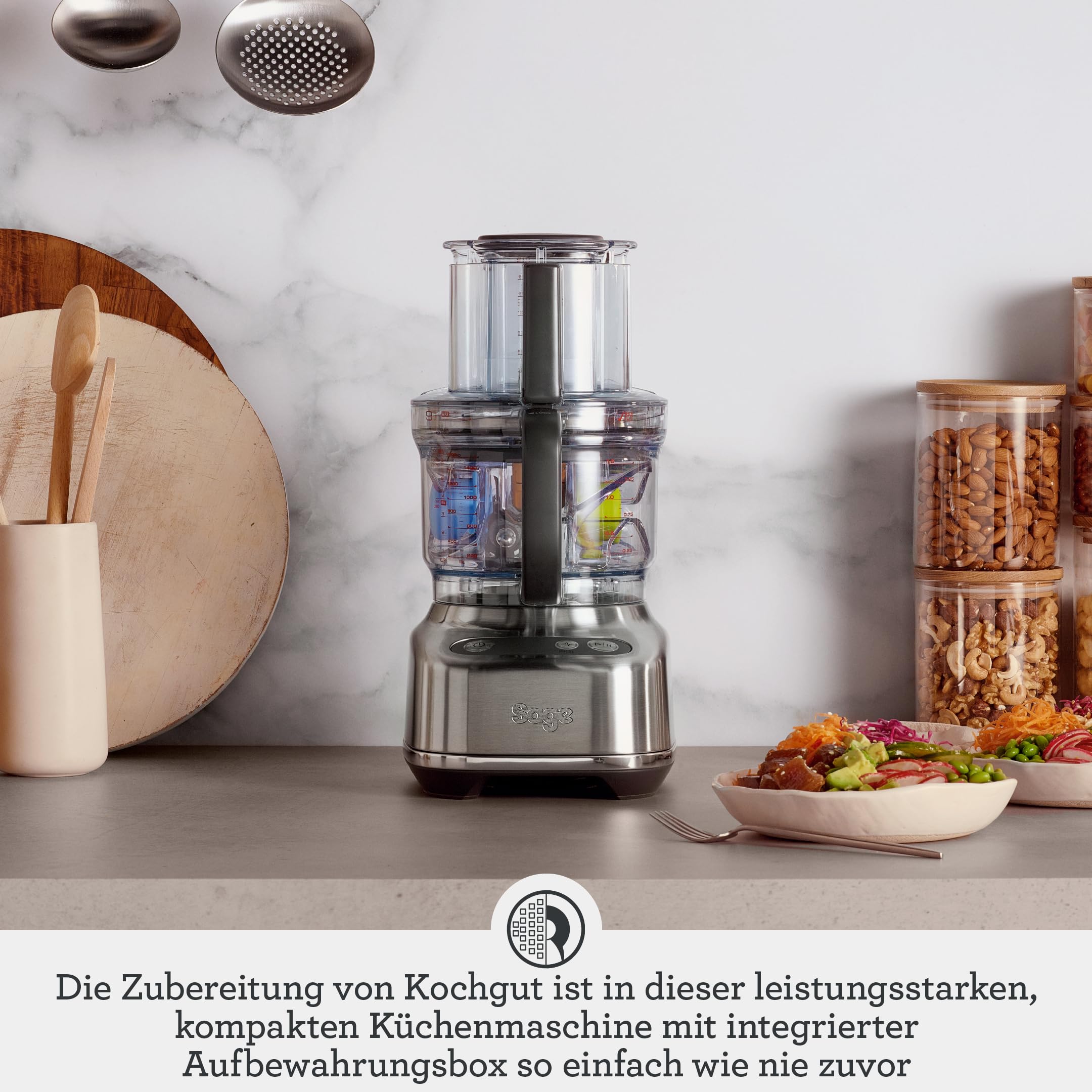 Sage The Paradice 9 Küchenmaschine, Gebürsteter Edelstahl | Multifunktionales Set zum Hacken, Würfeln, Schneiden und Zerkleinern, 9 Tassen Fassungsvermögen, 650W Motor