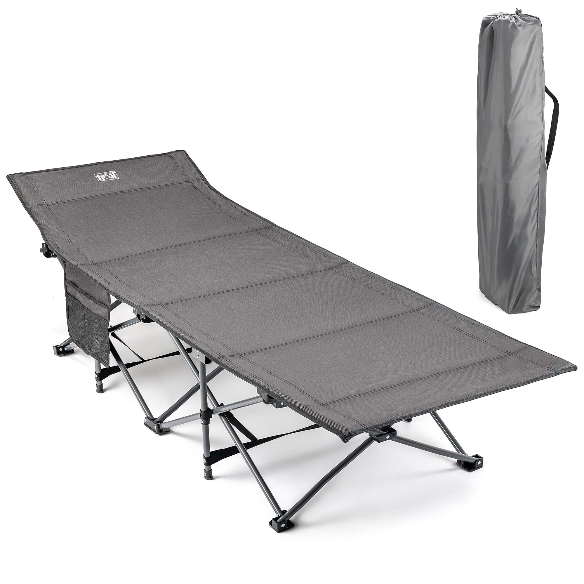 Trail Folding Camping Bed for Adults, Sturdy Heavy Duty Steel, Luxury Duoweave Fabric, Lightweight Guest Sleeping Bed, Fast Easy Set Up, Carry Bag, 110kg Max Weight (L190cm/6.2ft x W67cm x H36/48cm)