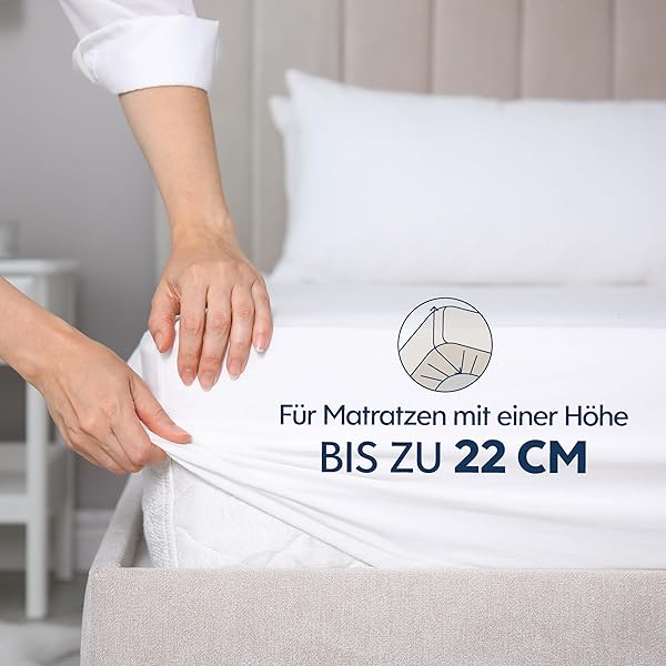 Dreamzie Premium Spannbettlaken 140x200 cm, Spannbetttuch für Dicke Matratzen bis zu 22 cm, Bettlaken 100% Jersey Baumwolle, 150 g/m², Oeko-TEX Zertifiziert - Weiß - 3