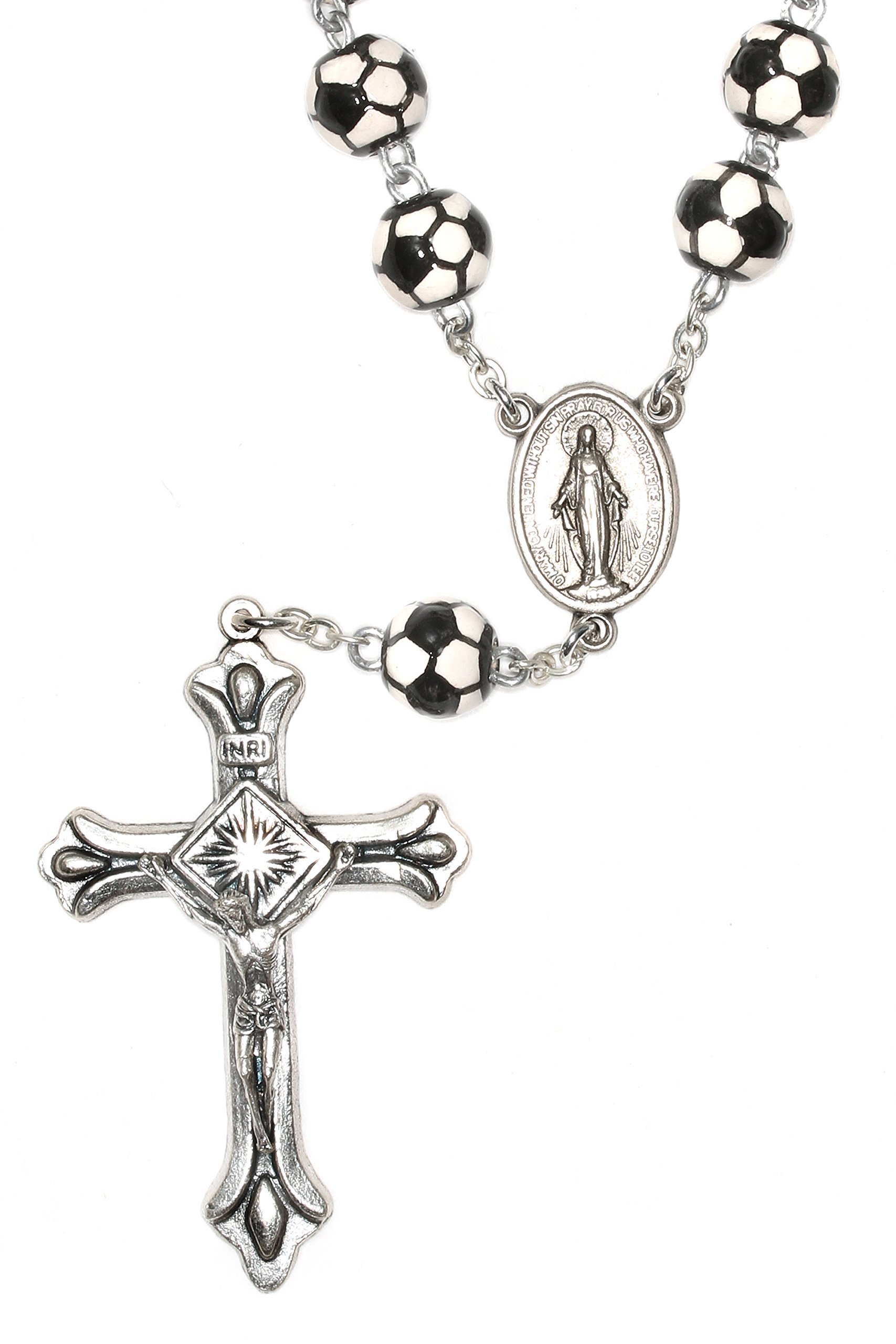 One Decade Soccer Auto Rosary, Soccer (Futball) Ceramic Sport Auto Rosary